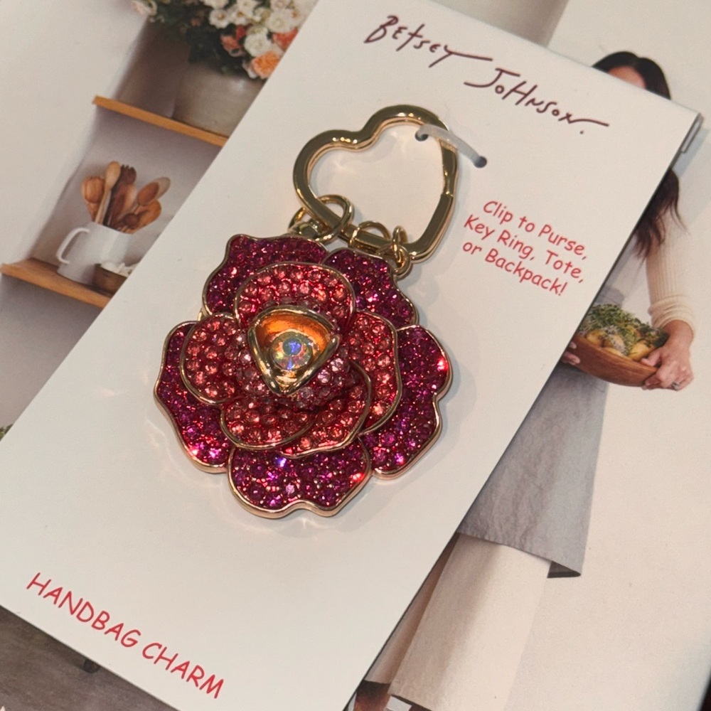 Betsey Johnson Pink Flower Handbag Charm